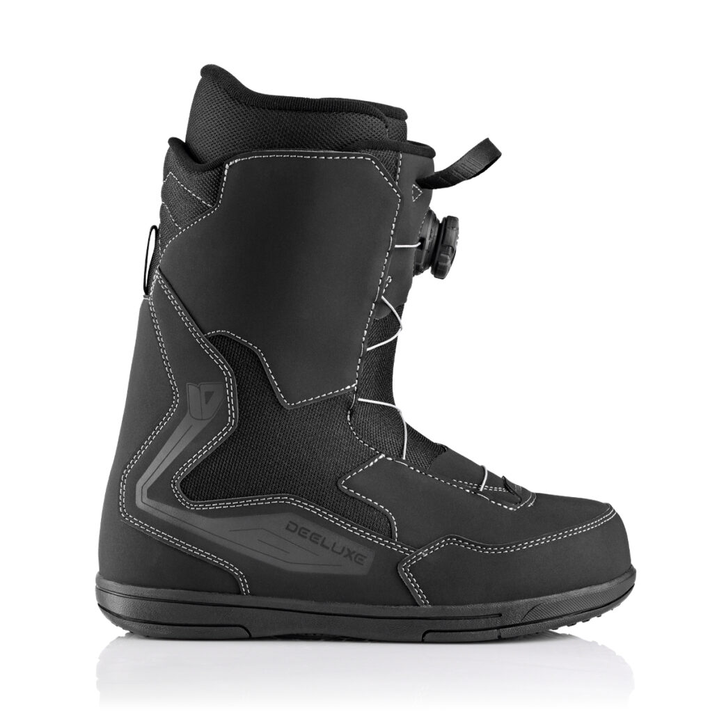 Deeluxe ID Lite snowboard boot side view in Essential Black with BOA® Fit System