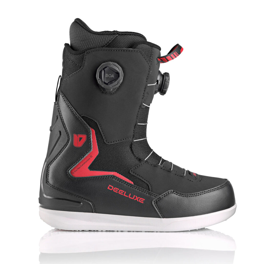 Deeluxe ID Red Matter snowboard boot side view with BOA® Fit System
